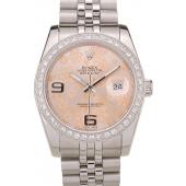 Rolex DateJust Brushed Stainless Steel Case Orange Flowers Dial Diamonds Plated