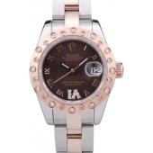 Rolex Datejust Diamonds Rose Gold Polished Bezel Brown Dial 7475