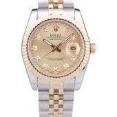 Rolex Datejust Gold Dial Diamonds Ribbed Bezel 7452