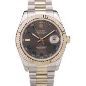 Rolex DateJust Gold Ribbed Pattern Bezel Brown Dial