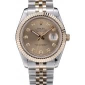 Replica Rolex DateJust Gold Stainless Steel Ribbed Bezel Goldish Dial 41978