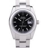 Replica Rolex Datejust Polished Silver Bezel Black Dial 7467