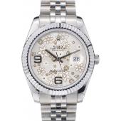 Rolex DateJust Stainless Steel Ribbed Bezel Flower Silver Dial 41983