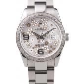 Rolex Datejust Stainless Steel Silver Flowers Dial Diamond Plated rl305