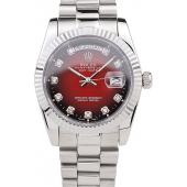 Rolex Day-Date Polished Stainless Steel Two Tone Red Dial