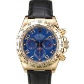 Replica Rolex Daytona Gold Case Blue Dial Black Leather Strap