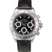 Rolex Daytona Lady Stainless Steel Case Black Dial Black Leather Strap Tachymeter Replica