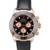 Rolex Daytona Rose Gold Case Black Dial Black Leather Strap