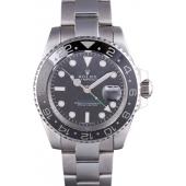 Rolex GMT Stainless Steel Bracelet with Black Enamel Bezel and Black Dial  621571