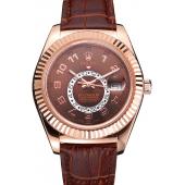 Rolex Sky Dweller Brown Dial Rose Gold Case Brown Leather Strap