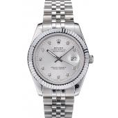 Rolex Swiss DateJust Stainless Steel Ribbed Bezel Silver Dial 41996