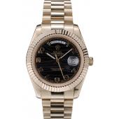 Rolex Swiss DayDate Gold Stainless Steel Ribbed Bezel Black Dial 41998