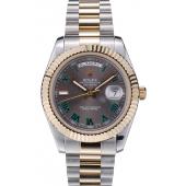 Cheap Rolex Swiss DayDate Gold Stainless Steel Ribbed Bezel Grey Dial 41909