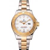 Rolex Yacht-Master White Dial Gold Bezel Stainless Steel Case Two Tone Bracelet