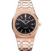 Swiss Audemars Piguet Royal Oak Black Dial Rose Gold Case And Bracelet