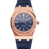 Swiss Audemars Piguet Royal Oak Blue Dial Gold Case Blue Leather Strap Replica