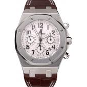 Swiss Audemars Piguet Royal Oak Chronograph White Dial Stainless Steel Case Brown Leather Strap  622864