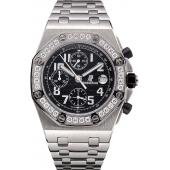 Swiss Audemars Piguet Royal Oak Offshore Black Dial Diamond Bezel Stainless Steel Case And Bracelet  622873 Replica