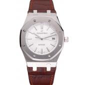 Swiss Audemars Piguet Royal Oak White Dial Stainless Steel Case Brown Leather Strap