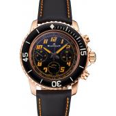 Swiss Blancpain Fifty Fathoms Flyback Chronograp Carbon Fiber Dial Rose Gold Case Black Leather Strap Replica