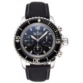 Cheap Swiss Blancpain Fifty Fathoms Flyback Chronograph Black Dial Black Bezel Stainless Steel Case Black Canvas Strap