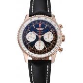 Replica Swiss Breitling Navitimer 01 Black Dial White Subdials Rose Gold Case Black Leather Strap