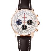 Swiss Breitling Navitimer 01 White Dial Black Subdials Rose Gold Case Brown Leather Strap Replica