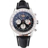 Swiss Breitling Navitimer Black Dial Stainless Stell Case Black Leather Strap Replica