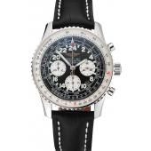 Swiss Breitling Navitimer Cosmonaute Black Dial Stainless Steel Case Black Leather Strap Replica