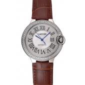 Swiss Cartier Ballon Bleu 46 MM Diamond Dial  Diamond Case Brown Leather Bracelet 1453895 Replica