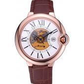 Swiss Cartier Ballon Bleu de Cartier White Dial Gold Case Brown Leather Bracelet  622552