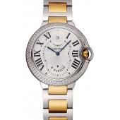 Swiss Cartier Ballon Bleu Two Timezone White Dial Diamond Case Gold And Silver Bracelet 1453876