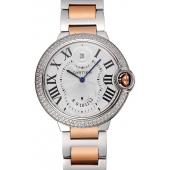 Swiss Cartier Ballon Bleu Two Timezone White Dial Diamond Case Rose Gold And Silver Bracelet 1453874