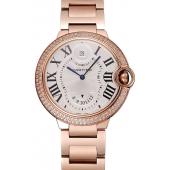 Swiss Cartier Ballon Bleu Two Timezone White Dial Diamond Case Rose Gold Bracelet 1453870