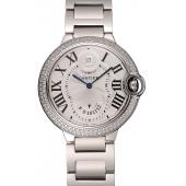 Swiss Cartier Ballon Bleu Two Timezone White Dial Diamond Case Stainless  Steel Bracelet 1453878