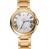 Swiss Cartier Ballon Bleu Two Timezone White Dial Gold Case Gold Bracelet 1453873 Replica