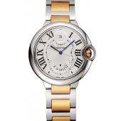 Replica Swiss Cartier Ballon Bleu Two Timezone White Dial Silver Case Gold And Silver Bracelet 1453877