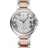 Swiss Cartier Ballon Bleu Two Timezone White Dial Silver Case Rose Gold And Silver Bracelet 1453875