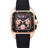 Swiss Cartier Santos Rose Gold Bezel with Black Dial and Black Fabric Strap sct39  621523