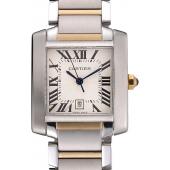 Cheap Swiss Cartier Tank Francaise Steel Case White Dial Roman Numerals Two Tone Bracelet  622648