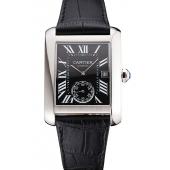 Swiss Cartier Tank MC Black Dial Stainless Steel Case Black Leather Strap Replica