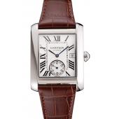 Swiss Cartier Tank MC White Dial Stainless Steel Case Brown Leather Strap