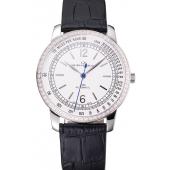 Swiss Girard-Perregaux 1966 Automatic White Dial Silver Diamond Case Black Leather Strap