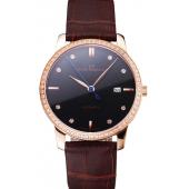 Cheap Swiss Girard-Perregaux 1966 Black Dial Gold Diamond Case Brown Leather Strap