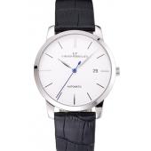 Swiss Girard-Perregaux 1966 White Dial Silver Case Black Leather Strap