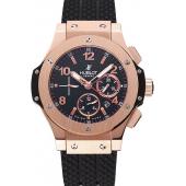 Swiss Hublot Big Bang Black Dial Rose Gold Case Black Rubber Bracelet 1453898