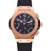 Swiss Hublot Big Bang Carbon Effect Dial Rose Gold Case Black Rubber Bracelet 1453897