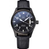 Swiss IWC Mark XVII Black Steel Case Black Dial Black Leather Bracelet  622667