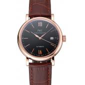 Swiss IWC Portofino Gold Case Black Dial Brown Leather Bracelet  622669