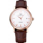 Swiss IWC Portofino Gold Case White Dial Brown Leather Bracelet  622668